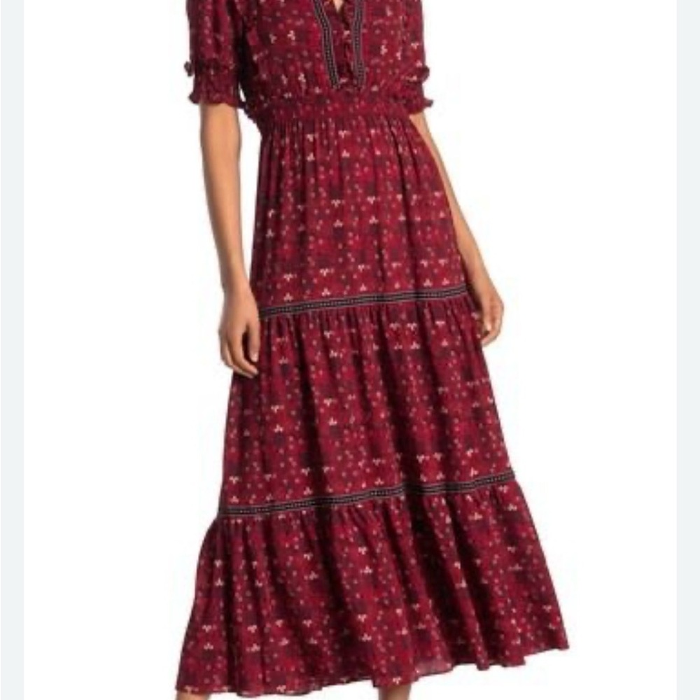 Max Studio Maroon Floral Long Sleeve Dress